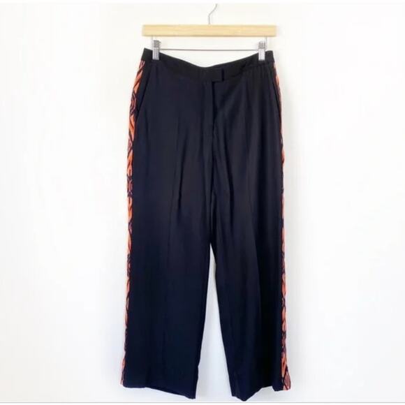 Sandro Paris Silk Colorful Side Panel Black Trousers - Picture 1 of 9